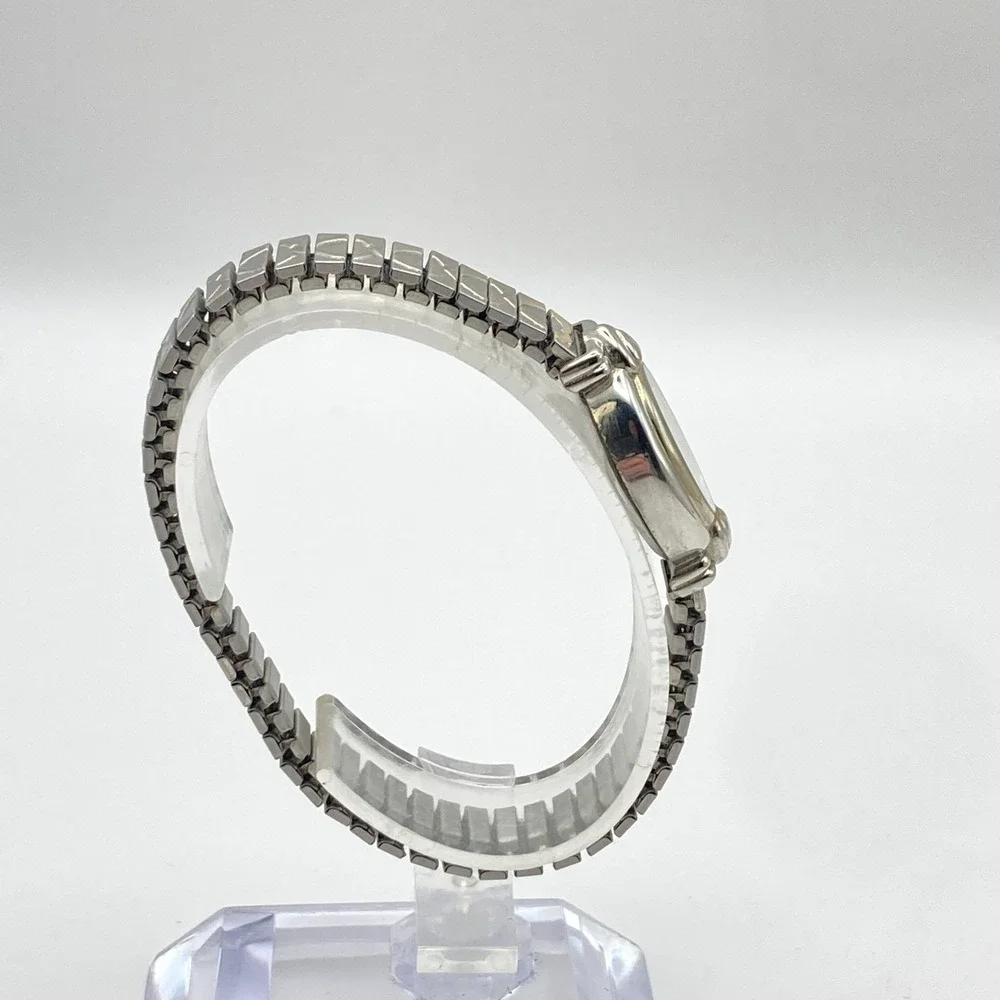 Vtg Rumours Womens Watch Heart Silver Gold Tone MOP Stretch New Battery SMALL 6